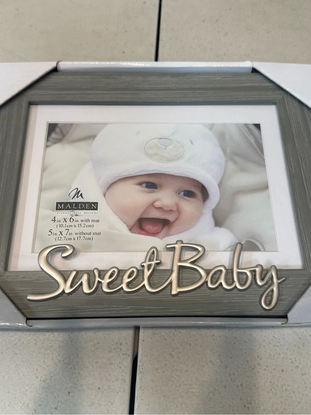 “Sweet Baby” Grey Wooden Frame with White Matte - New!